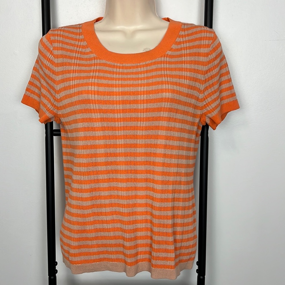 Madewell Ringer Sweater Tee in Neon Stripe Orange Women Size L